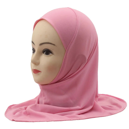 Kids Islamic Hijab Arab Girls Muslim Turban Scarf Shawls Cap Solid Color Fit 2-6 Years Old Children Wear Directly Instant Hijab
