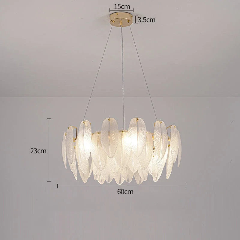 Luxury Villa Led Chandelier Feather Glass Gold Metal for Living Dining Table Room Bedroom Pendant Lights Home Decor Lustre Lamp