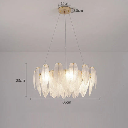 Luxury Villa Led Chandelier Feather Glass Gold Metal for Living Dining Table Room Bedroom Pendant Lights Home Decor Lustre Lamp
