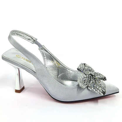 Excellent Italian Hollow Design Women Shoes Matching Bag in Silver Color Mature African Ladies Comfortable Sandals for Party
