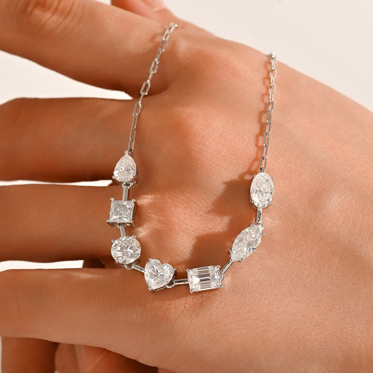 OEVAS 7-Stone Full Moissanite Pendant Necklace Can Pass Diamond Test For Women S925 Silver 18K Gold NeckChain Fine Jewelry Gift