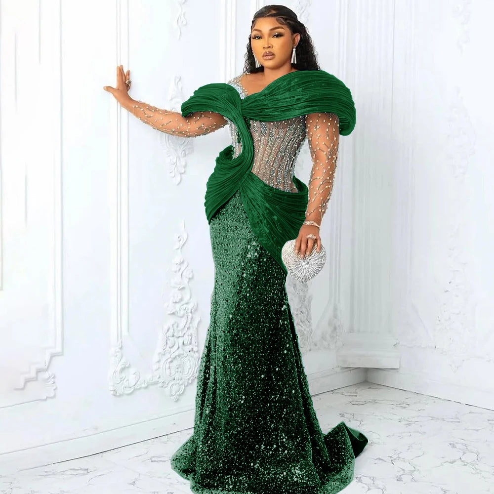 Customized Blue African Prom Dresses Plus Size 3D Pleated Off the Shoulder Evening Gowns Aso Ebi Style Wedding Reception Dress