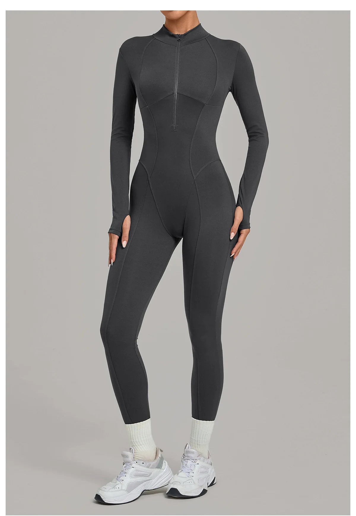 Zipper Jumpsuits for Woman No Padding Sports Overalls for Women Long Sleeve Gym Clothes Woman Activewear 2026 Purple Coffee XL