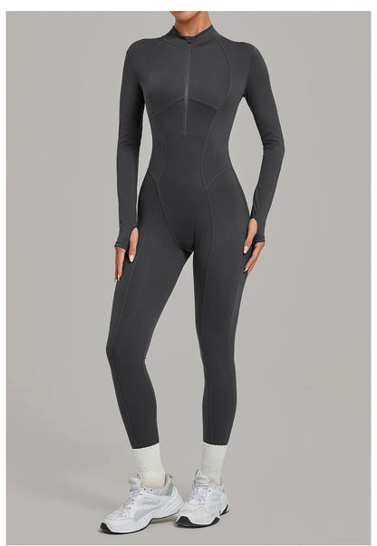 Zipper Jumpsuits for Woman No Padding Sports Overalls for Women Long Sleeve Gym Clothes Woman Activewear 2026 Purple Coffee XL