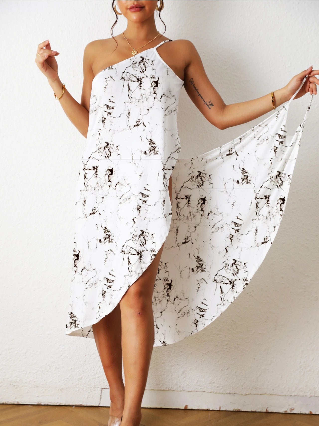 One Pieces Print Sexy Beach Dress Woman Summer Aesthetic Clothing Sleeveless Floral Beachwear Midi White Dresses for Women 2023