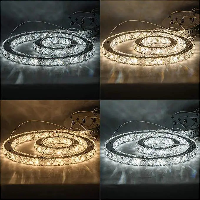 Modern LED Luxury Crystal Chandelier Villa Staircase Living Room Dimming Circular Gold Chandelier Home Lighting Indoor Light