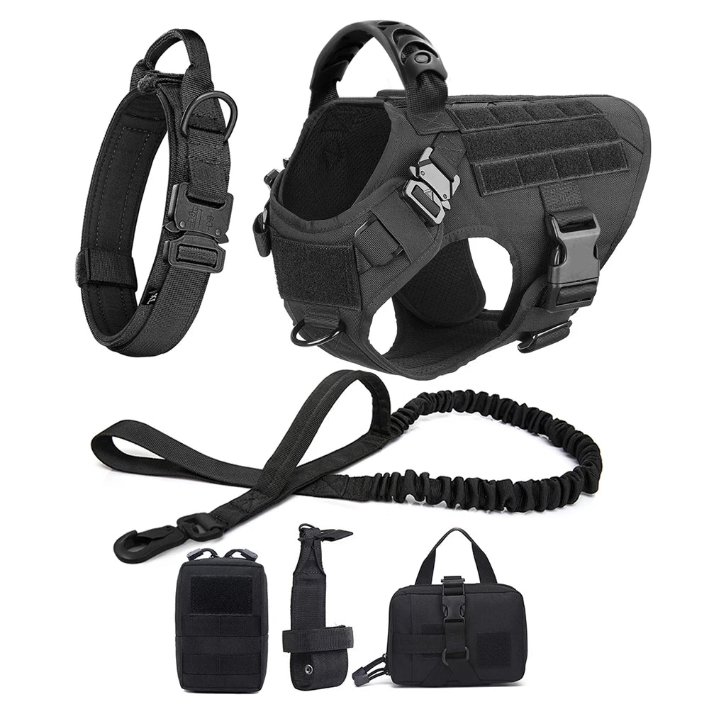 Dog Harness for Large Dogs Leash Collar Molle Pouch Military Harnesses French Bulldog Pet Tactical Training Vest Dog Accessories