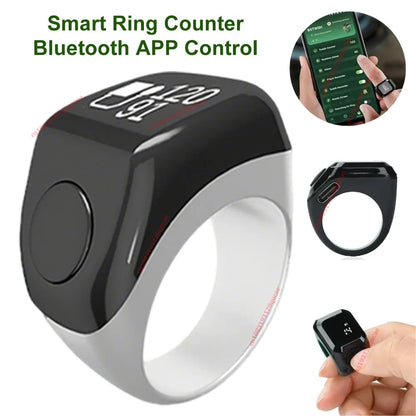 2026 Qibla Smart Zikr Ring Praise Tasbih Tally Electronic Digital Counter for Muslims 5Prayer Time Vibration Reminder Waterproof