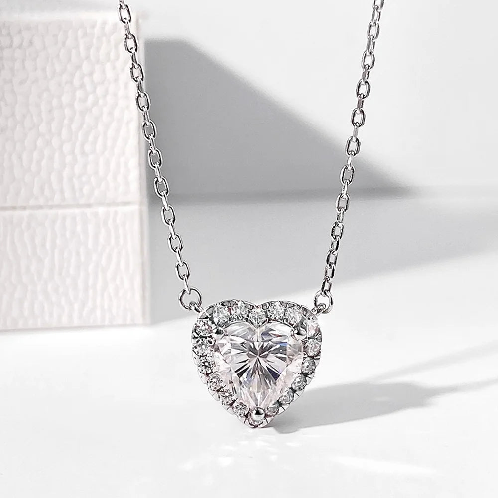COSYA 1-4CT Heart Cut Moissanite Necklaces For Women 100% S925 Silver D Color Halo Diamond Pendant Fine Jewelry Gift Certified