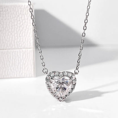 COSYA 1-4CT Heart Cut Moissanite Necklaces For Women 100% S925 Silver D Color Halo Diamond Pendant Fine Jewelry Gift Certified