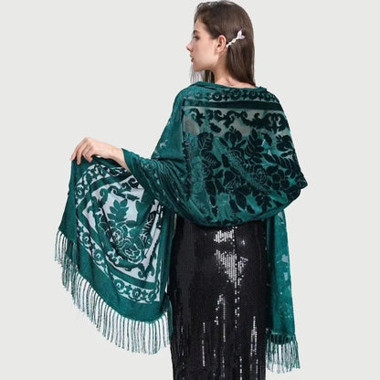 Ethnic Style Chinese Dress Shawl Elegant Design Versatile Use Long Fringed Scarf Warm Material Fringed Edge Velvet Scarf
