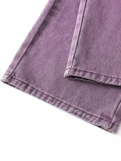Vintage Purple Denim Overalls Women Spring Autumn High Waist Straight Jumpsuits Female Loose Casual Suspender Jeans