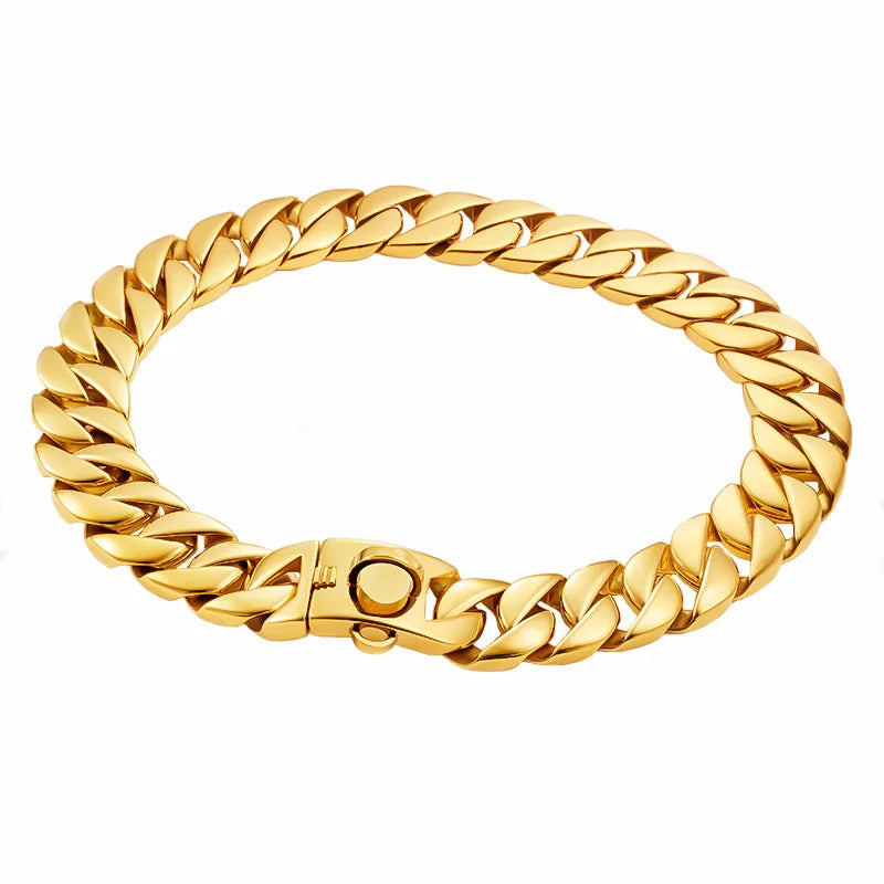 Gold Large Dog Collar 32mm Stainless Steel Metal Pet Choker for Labrador Rottweiler Cane Corso American Bully Dog Accessories