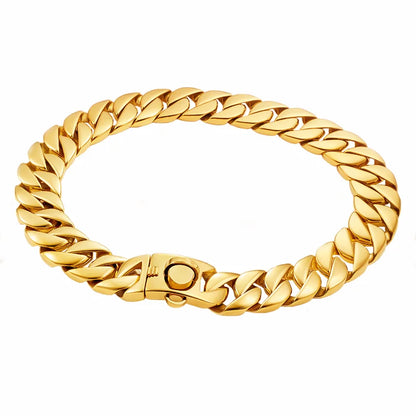 Gold Large Dog Collar 32mm Stainless Steel Metal Pet Choker for Labrador Rottweiler Cane Corso American Bully Dog Accessories