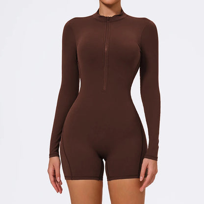 Summer V Back Scrunch One-Piece Suit Push Up Sports Jumpsuit Woman Fitness Zipper Overalls Workout Rompers Women Gym Bodysuits