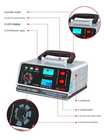 Large Power 400W Battery Charger 12V/24V Car Battery Charger Trickle Smart Pulse Repair for Car SUV Truck Boat