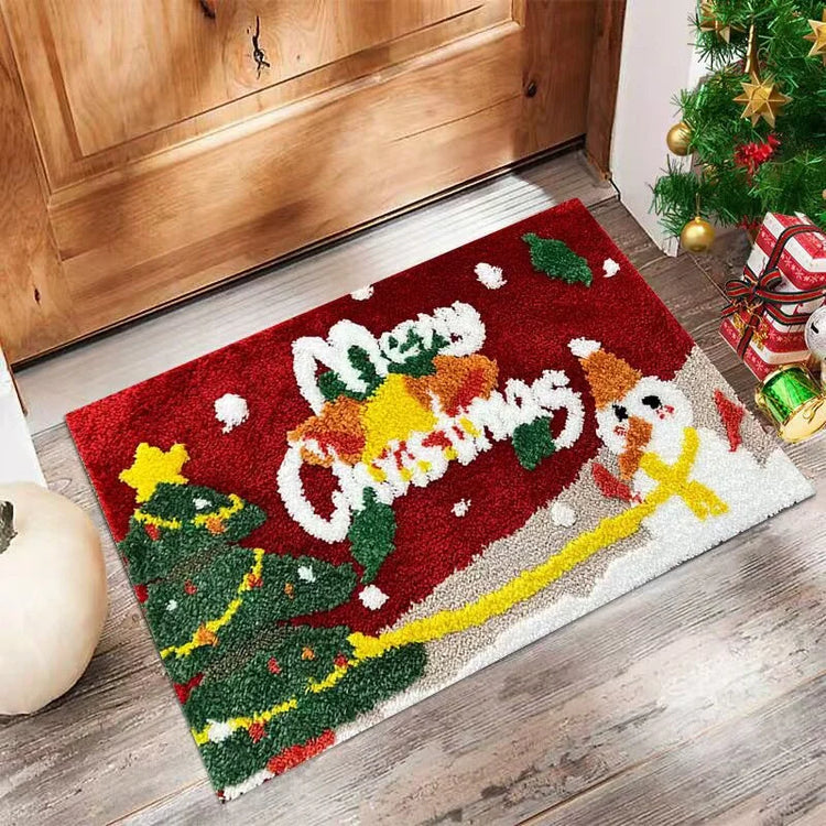 VIKAMA Christmas Santa Rug Happy New Year Red Mat Cozy Floor Rug Entryway Bedroom Living Room Non Slip 2027 Christmas Home Decor