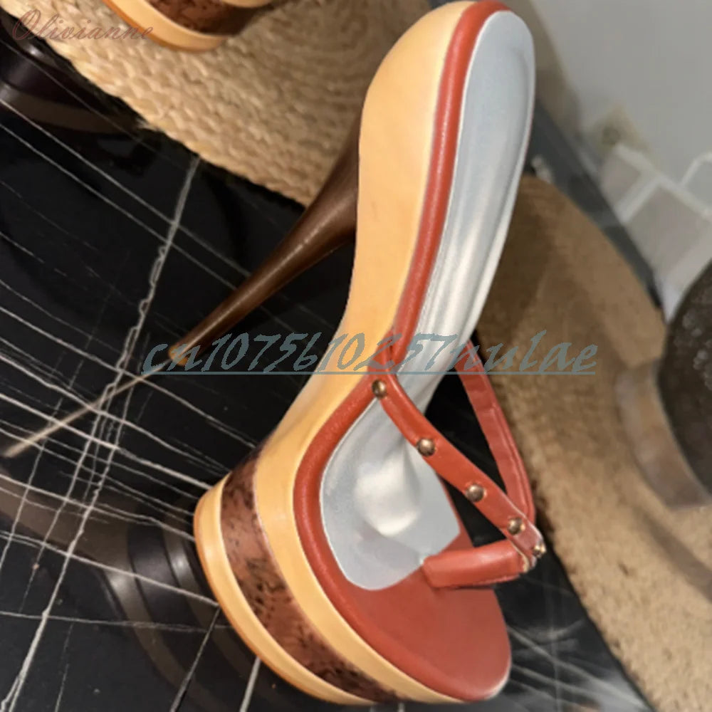 Mutilcolor Platform Rivets Flip Flops Slippers Stiletto High Heel Platform Retro Style Sexy 2025 Summer Women Shoes Para Mujere