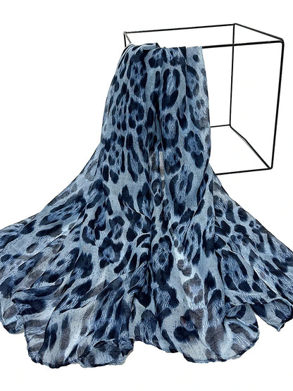 2025 New Vintage Voile Scarf Leopard Print Hijab for Women Lightweight Sunscreen Head Wrap Beach Cover-Up Windproof Travel Scarf