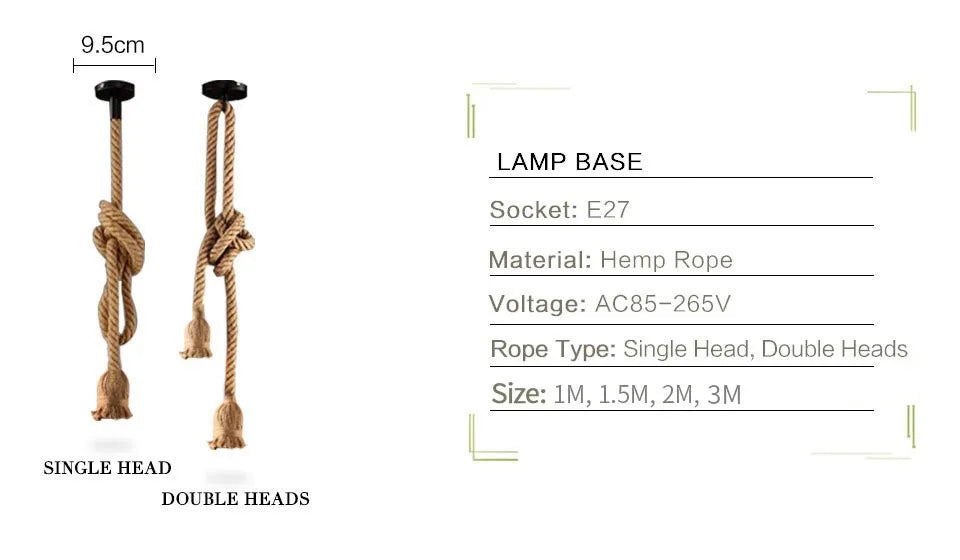 Hemp Rope Pendant Lights E27 Vintage Retro Hemp Rope Lamp Hanging Lamps Creative Loft Home Chandeliers LED Light Base AC85V-265V