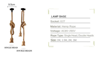 Hemp Rope Pendant Lights E27 Vintage Retro Hemp Rope Lamp Hanging Lamps Creative Loft Home Chandeliers LED Light Base AC85V-265V