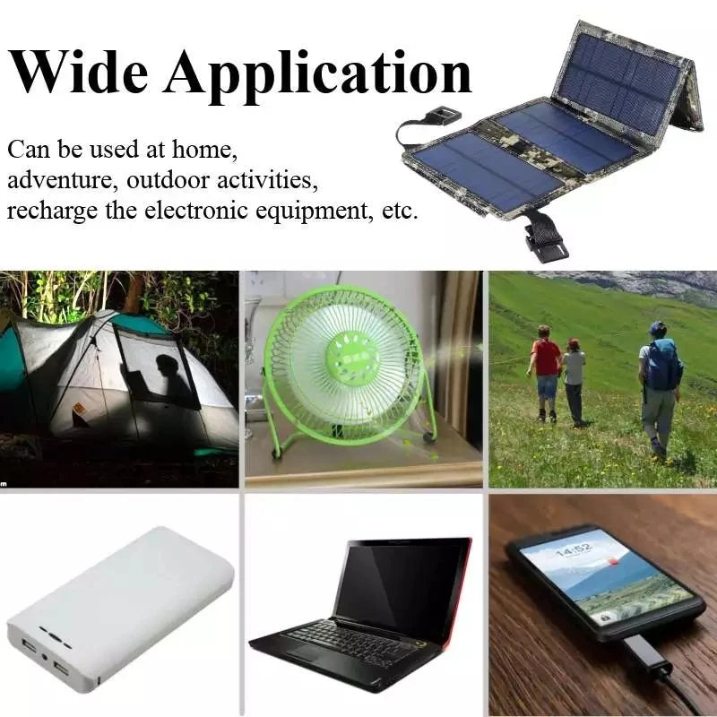 20W 5V Portable Solar Panel Foldable Waterproof USB Port Charger  for Phone Battery Outdoor Camouflage/Black