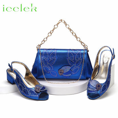New Arrival Purple Color Women Peep Toe Sandals Shoes Matching bag Set For Mature Offices Ladies in Dress