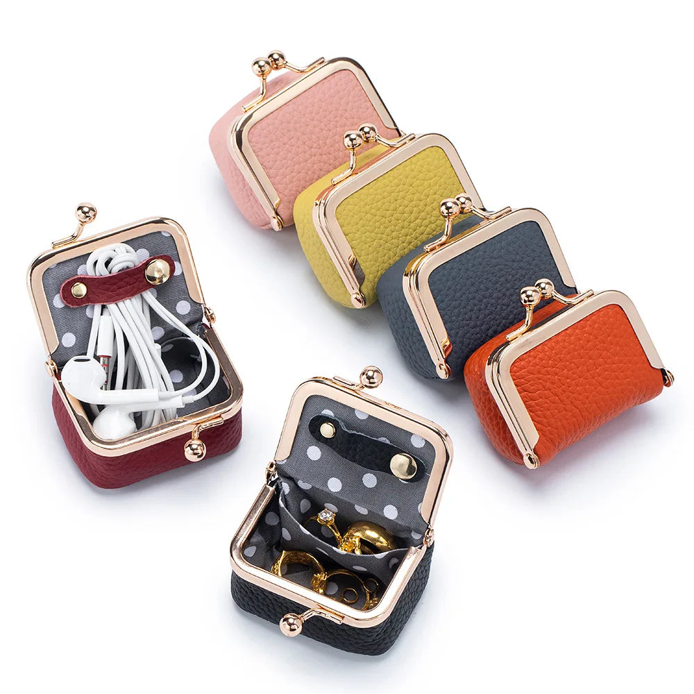 Women Wallets Small Genuine Leather Jewelry Bag Mini Headphone Bag Ring Necklace Earring Accessory Box Storage Bag Coin Purse
