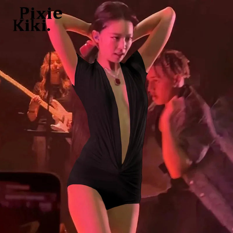 PixieKiki Sexy White Summer Rompers Deep V Neck Short Sleeve Jumpsuits One Pieces Outfits Korean Fashion Playsuit Woman P71-CZ16