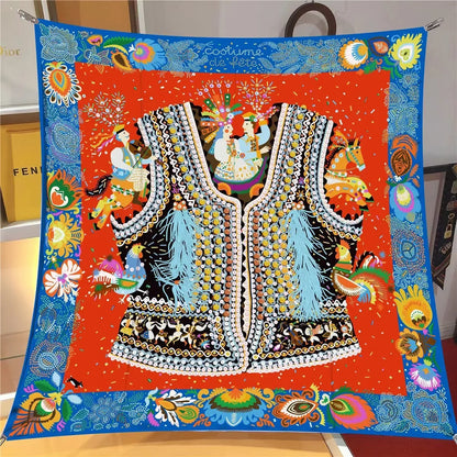 【2025 New】90x90 Twill Silk Square Scarf for Women - French Retro Niche Bustier Shawl Scarf - Stylish Fashion Wrap Accessory
