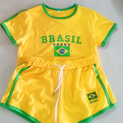 2023 Summer Women Clothing Short Sleeve T-Shirt+Drawstring Shorts 2Pcs Suit Brazil Letter Print Casual Tracksuit Fashion Outfits