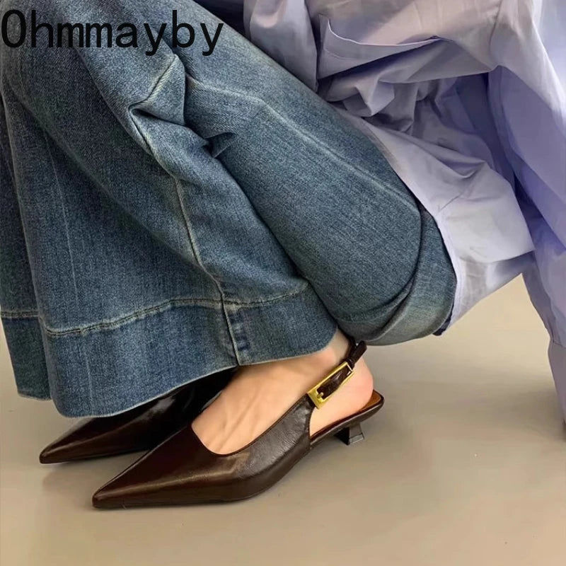 Designer Luxury Summer Pointed Toe Women Sandals Fashion Singbacks Mules Shoes Ladies Elegant Low Heel Stripper Party Sandalias