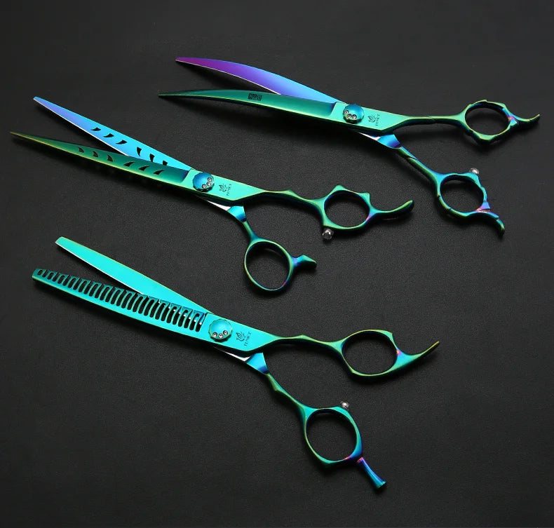 Fenice JP440C 7/7.5 Inch Professional Pet Dogs Grooming Scissors Kits Straight Curved Thinnier Chunker Shears Set For Dogs