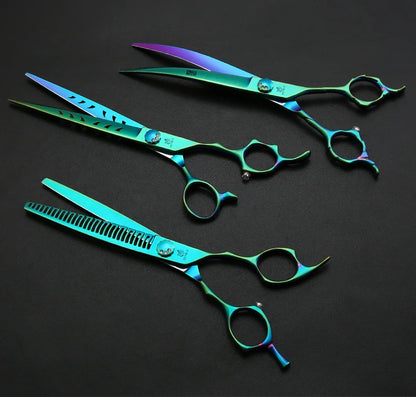 Fenice JP440C 7/7.5 Inch Professional Pet Dogs Grooming Scissors Kits Straight Curved Thinnier Chunker Shears Set For Dogs