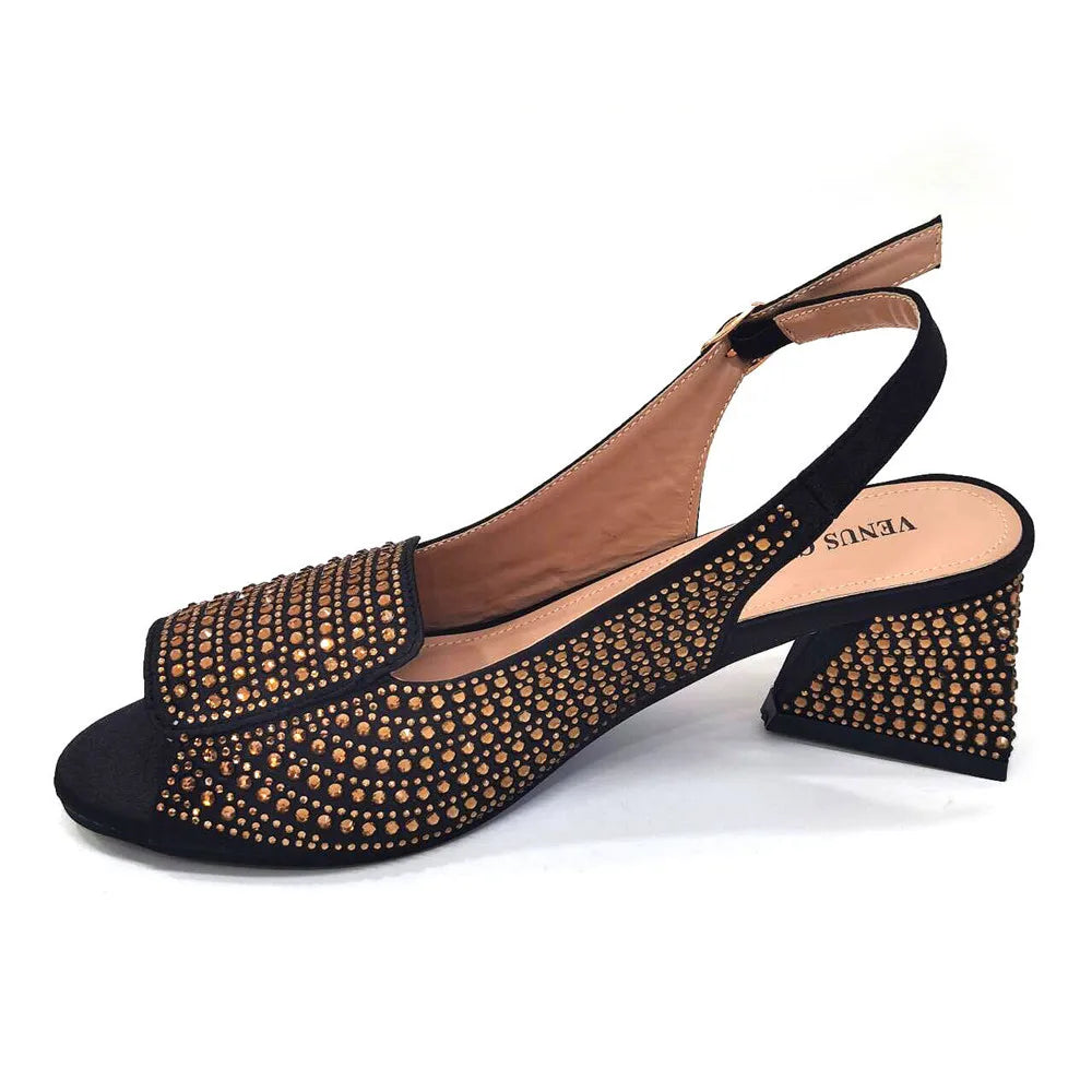 High Heels Shoes for Women Embroidery Rhinestone Italian Design Blue Color Pointed Toe Shoes and Bags Set Fashion