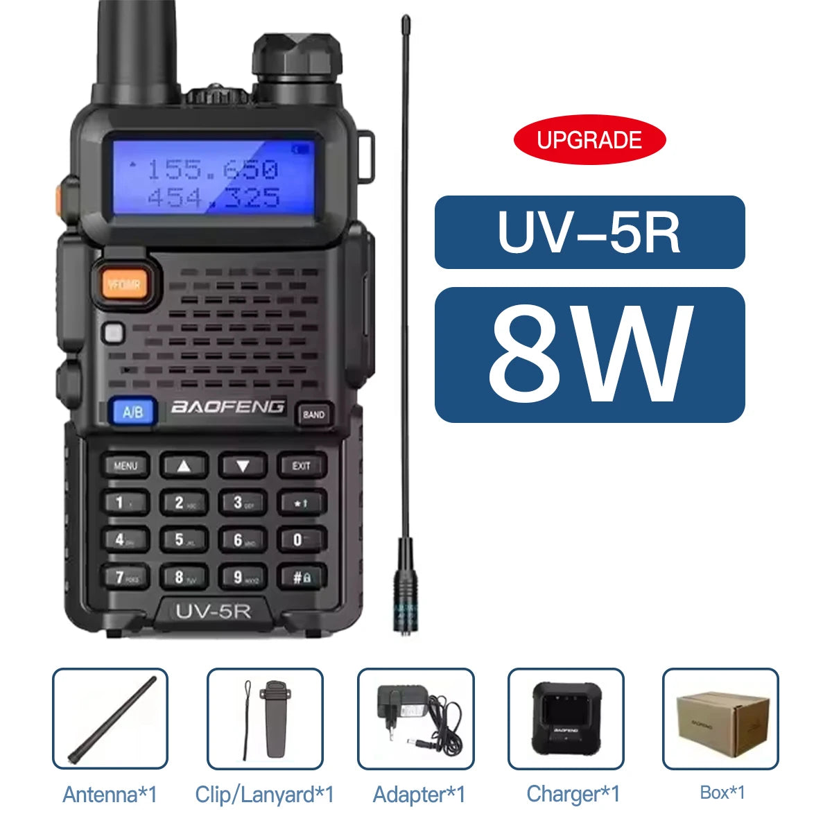 Baofeng UV5R 8W Tri-Power Walkie Talkie 5W High Power UHF VHF Dual Band Two-Way Radio Lange Afstand 128CH Handheld UV 5R CB Radi