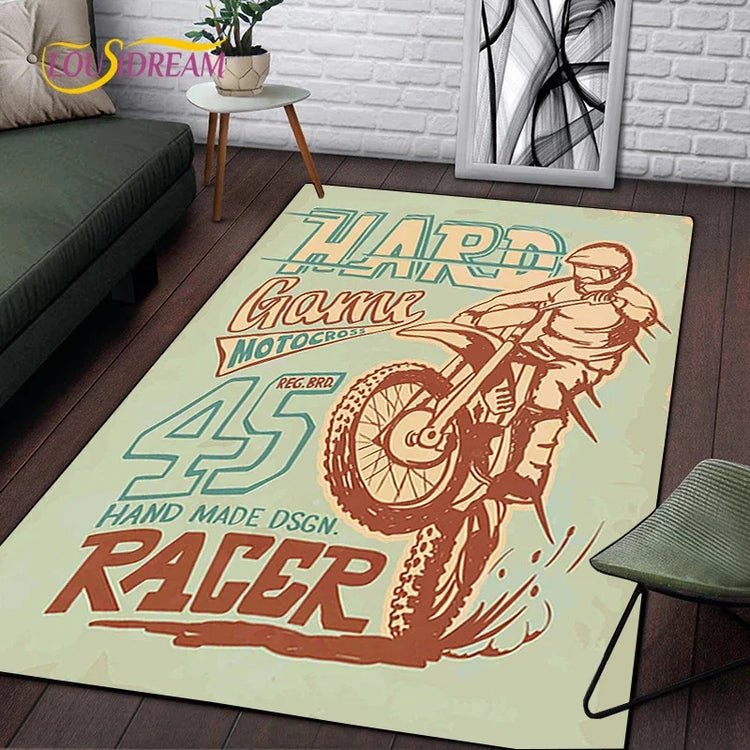 Retro Motorcycle Area Rug Carpet Moto Fans Non-slip Large Door Step Mat Bathmat for Living Room Bedroom Entrance Home Decoration