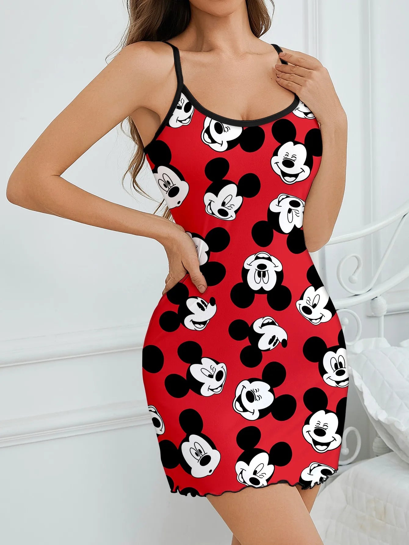 Women's Disney Mickey Cute Cartoon Full body Printed Pattern Strap Sleepwear Home Clothes