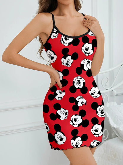 Women's Disney Mickey Cute Cartoon Full body Printed Pattern Strap Sleepwear Home Clothes