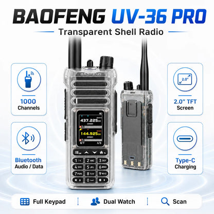 BAOFENG UV-36 Handheld Amateur Radio 1000CH Bluetooth Programming Shortwave Receive 2.0” TFT Screen Dual Watch VHF UHF Walkie Ta