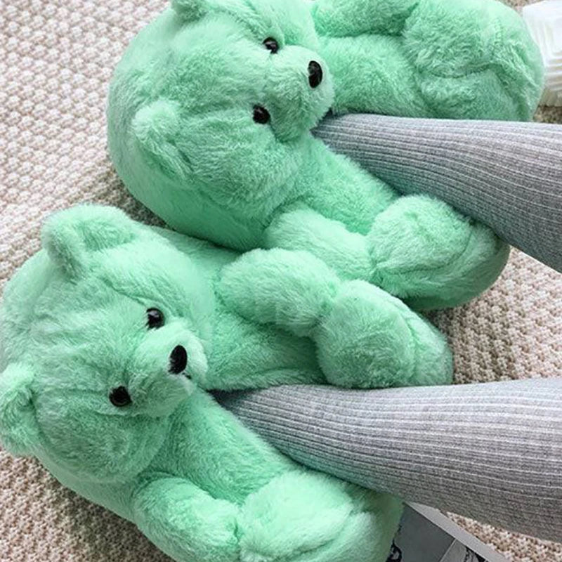Cute Teddy Bear Plush Winter Slippers, Wrapped Heel Funny Indoor Floor Shoes, Women Gift, Warm Soft Cartoon Fluffy Animal Slippe