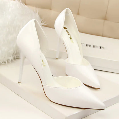 Summer Women 10.5cm High Heels Leather Pumps Female Escarpins Elegant Sweet Yellow Pink Stiletto Lady Wedding Heels Hollow Shoes