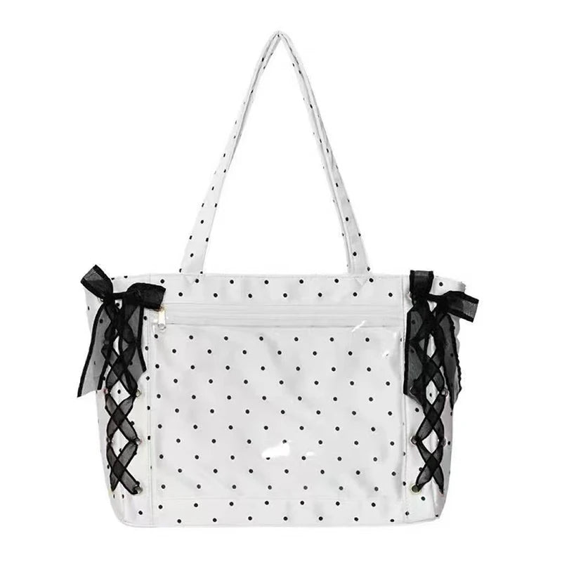 Sweet College Style Ribbon Ita Bag Women Fashion Shoulder Bags Large Capacity Tote Bag For Daily Commuting Transparent Handbag