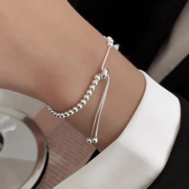 925 Sterling Silver Beautiful Bead Bracelets For Women Korean Fashion Designer Adjustable Bead Bracelet Luxury Original Jewelry