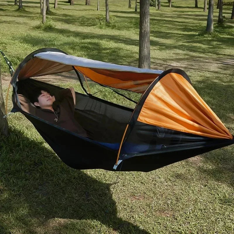 Outdoor Camping Hammock with Sunshade and Mosquito Net Anti-Rollover Single Double Portable Hanging Bed with Bug Net
