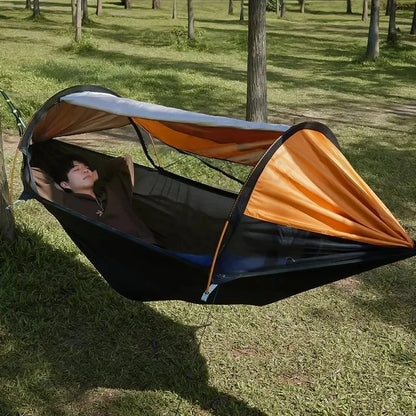Outdoor Camping Hammock with Sunshade and Mosquito Net Anti-Rollover Single Double Portable Hanging Bed with Bug Net