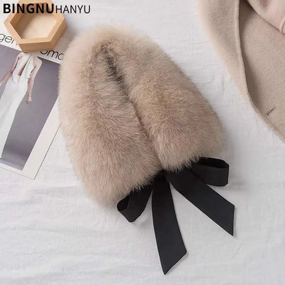 Winter Warm Fox Fur Collar Female Real Fur Collar Fashion Fluffy Clothing Accessories Collar Women Luxury Fur Scarf With Ribbons