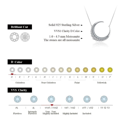 CHARMING Luxury Moon D VVS1 Moissanite Necklace 925 Sterling Silver for Women Daily Jewelry Birthday Gift Engagement Anniversary