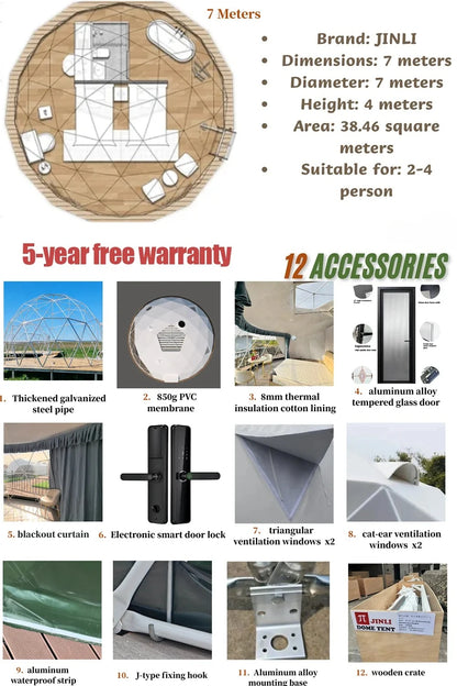 4 Season Glamping Dome Tent, Luxury PVC Canvas Living Dome, Factory Direct Cheap Price for Hotel & Leisure Use