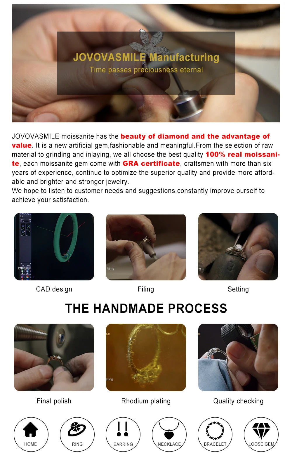 JOVOVASMILE Moissanite Engagement Ring 5 Carat 8*12mm Radiant Cut 18k White Gold Jewelry For Woman Wedding Gift lover